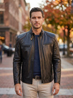 Luxe Moto Black Leather Jacket For Men