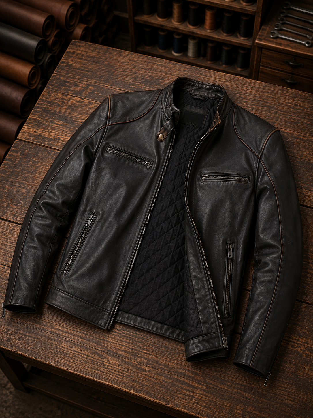 Luxe Moto Black Leather Jacket For Men