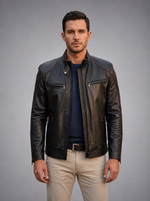 Luxe Moto Black Leather Jacket For Men