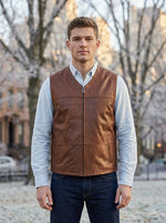 Luxury Brown Leather Vest For Men