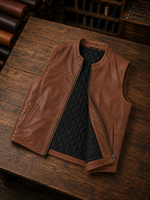 Luxury Brown Leather Vest For Men