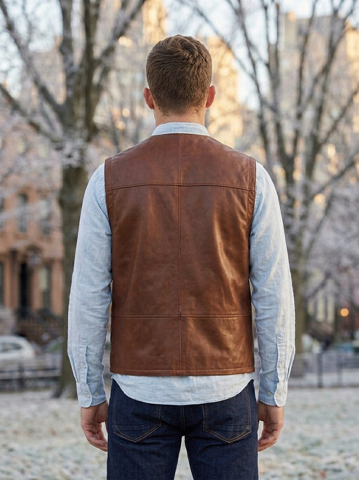 Luxury Brown Leather Vest For Men