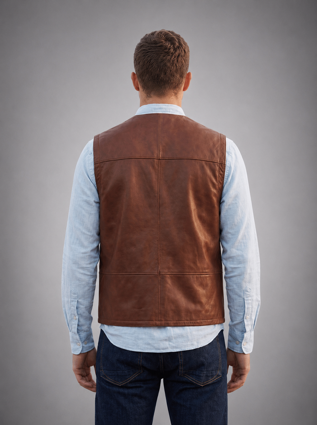 Luxury Brown Leather Vest For Men