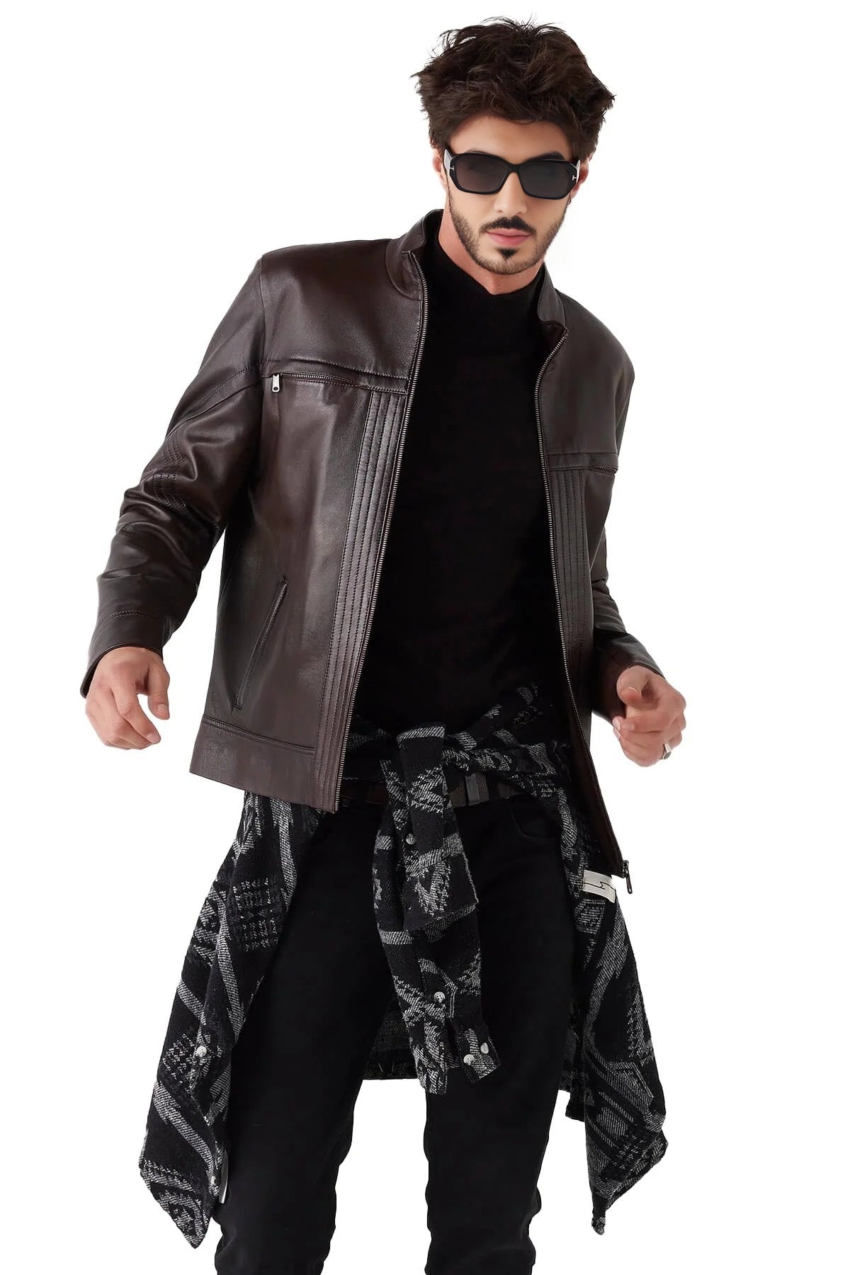 Hudson Cafe Racer Brown Leather Jacket For Men