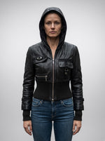 Lydia Black Women Bomber Short Hoodie Leather Jacket