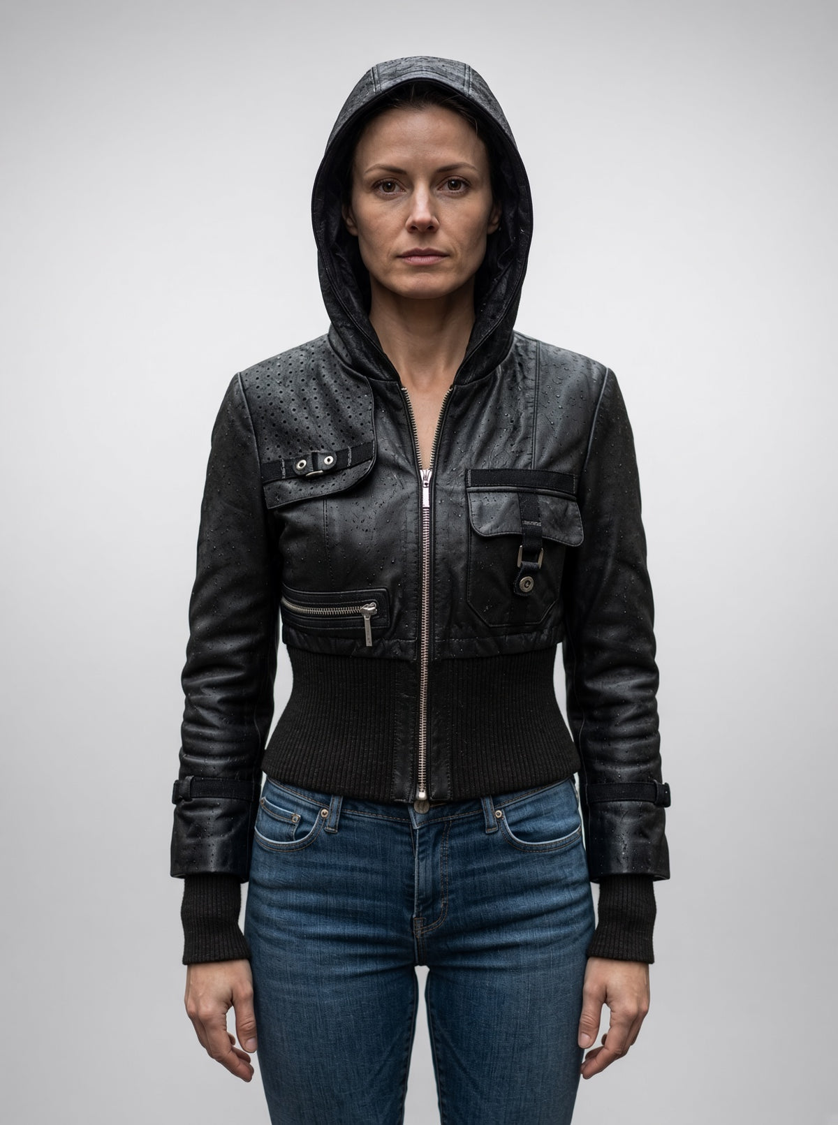 Lydia Black Women Bomber Short Hoodie Leather Jacket