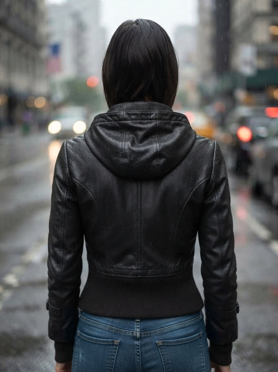 Lydia Black Women Bomber Short Hoodie Leather Jacket