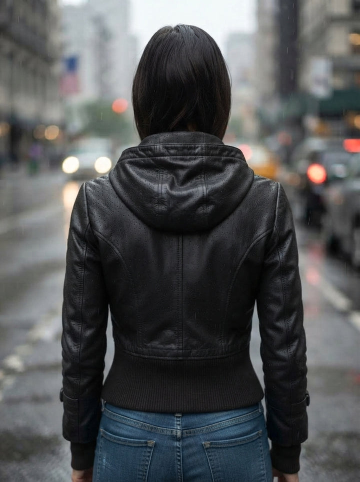 Lydia Black Women Bomber Short Hoodie Leather Jacket