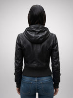 Lydia Black Women Bomber Short Hoodie Leather Jacket