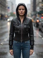 Lydia Black Women Bomber Short Hoodie Leather Jacket