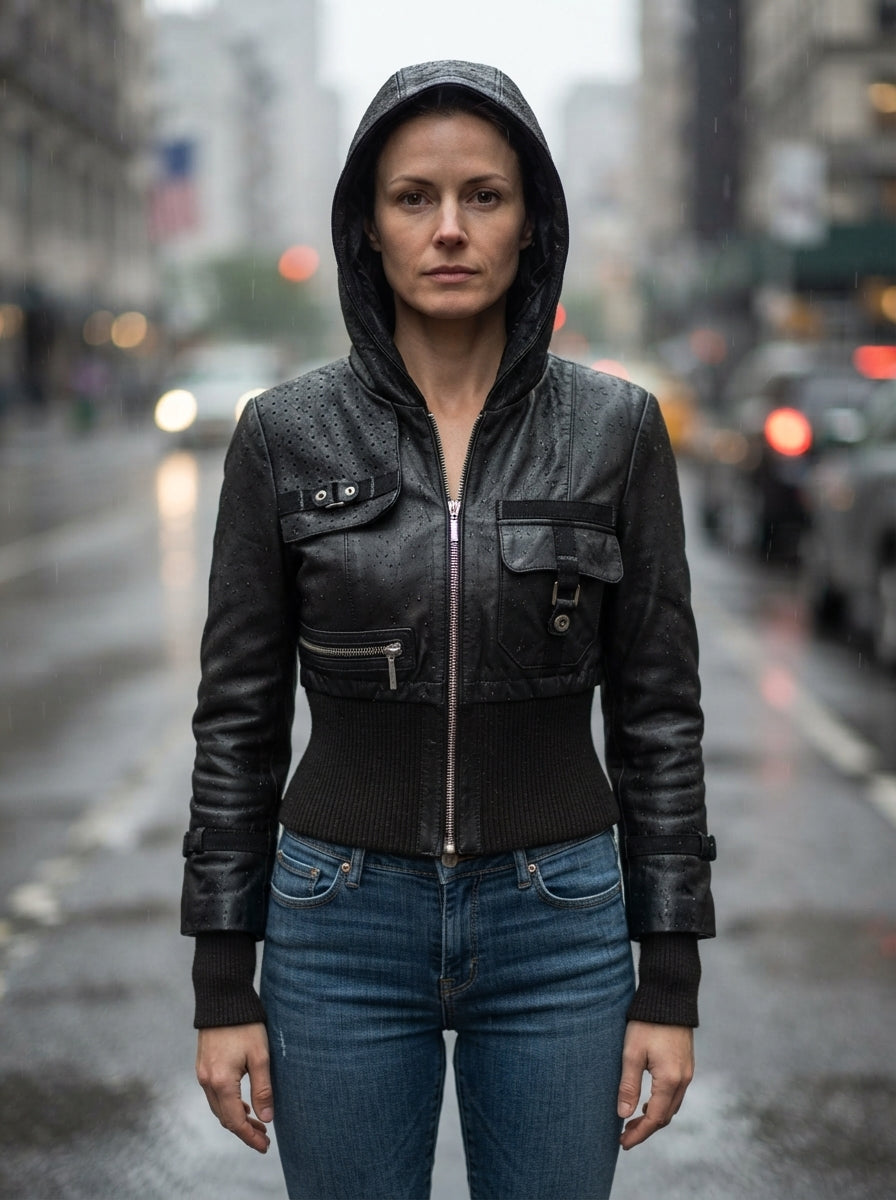 Lydia Black Women Bomber Short Hoodie Leather Jacket