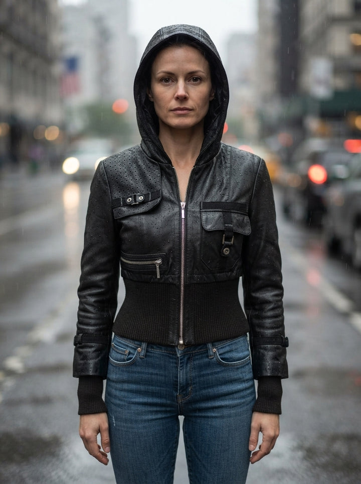 Lydia Black Women Bomber Short Hoodie Leather Jacket