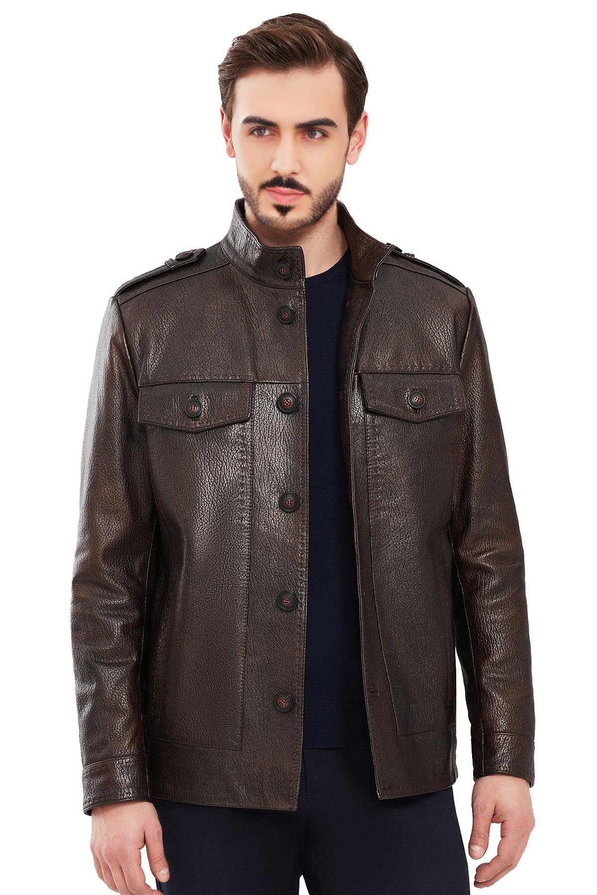 Roman Brown Leather Jacket For Men