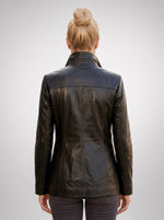 Mackenzie Black Simple Leather Jacket For Women