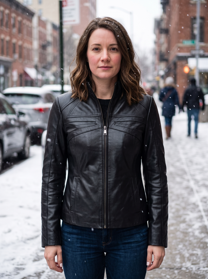 Madeline Black Sheepskin Stylish Leather Jacket For Women