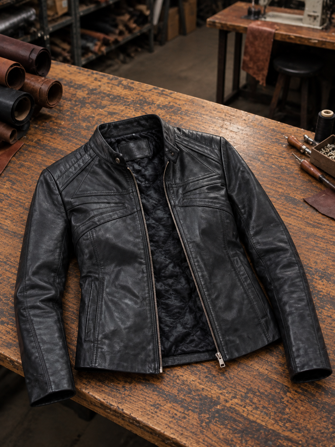 Madeline Black Sheepskin Stylish Leather Jacket For Women
