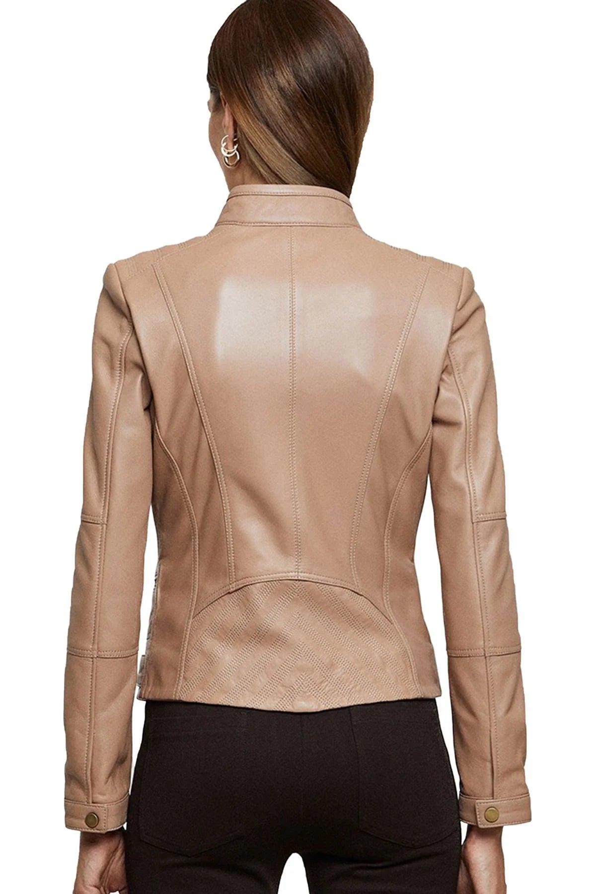 Leona Fossil Tan Leather Jacket For Women