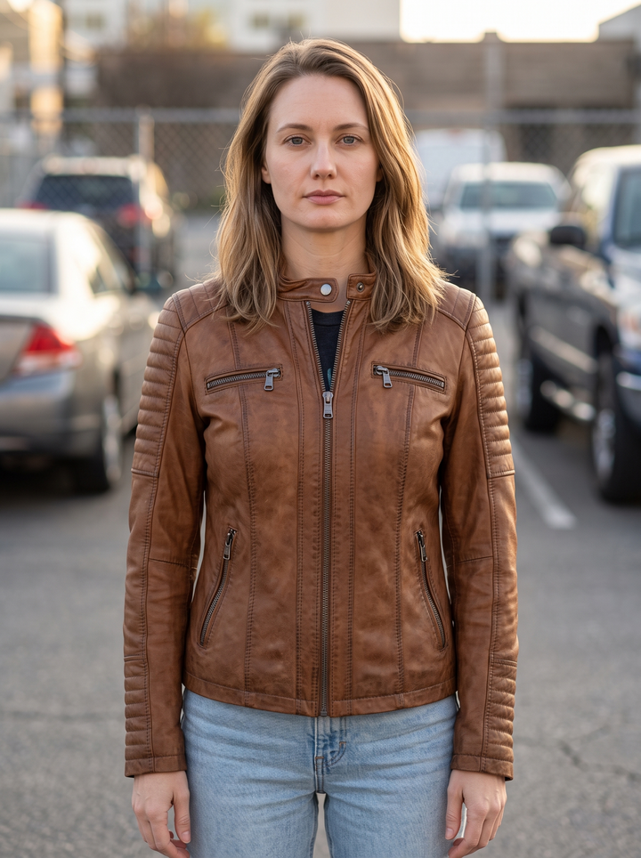 Madonna Brown Leather Jacket For Women