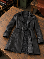 Maeve Black Center Belt Leather Coat For Women