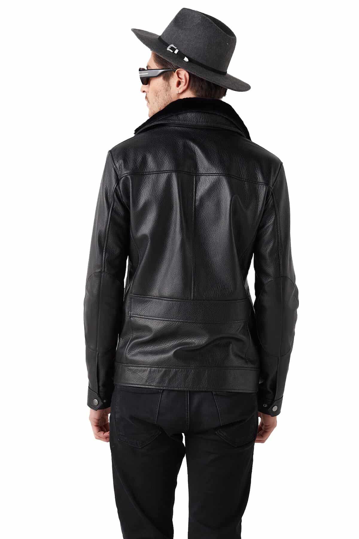 Mills Black Leather Jacket For Men