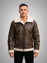 Marcus Brown Fur Shearling Leather Jacket For Men With Fur Hood