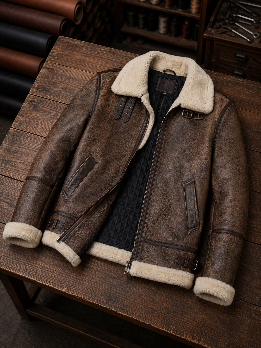 Marcus Brown Fur Shearling Leather Jacket For Men With Fur Hood