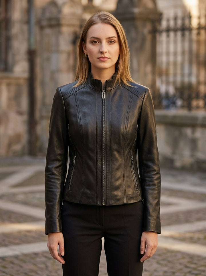 Margaret Black Biker Leather Jacket For Women