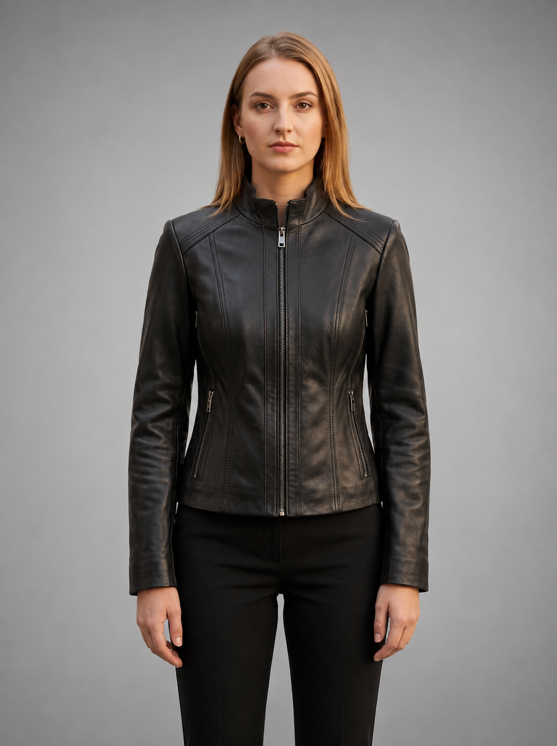Margaret Black Biker Leather Jacket For Women