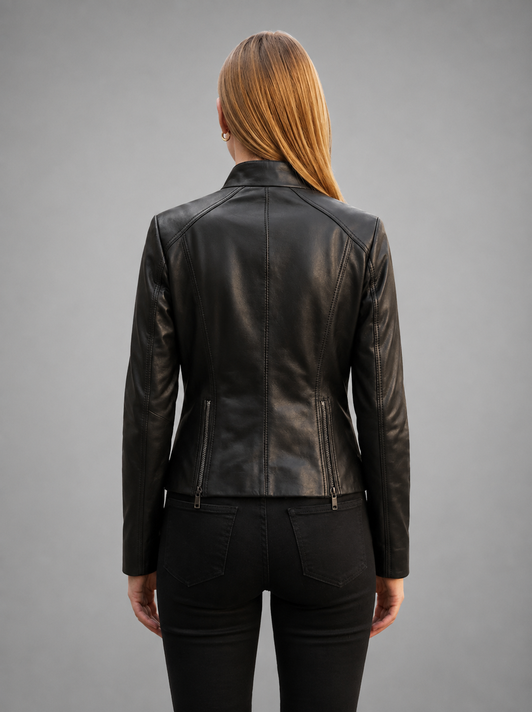 Margaret Black Biker Leather Jacket For Women