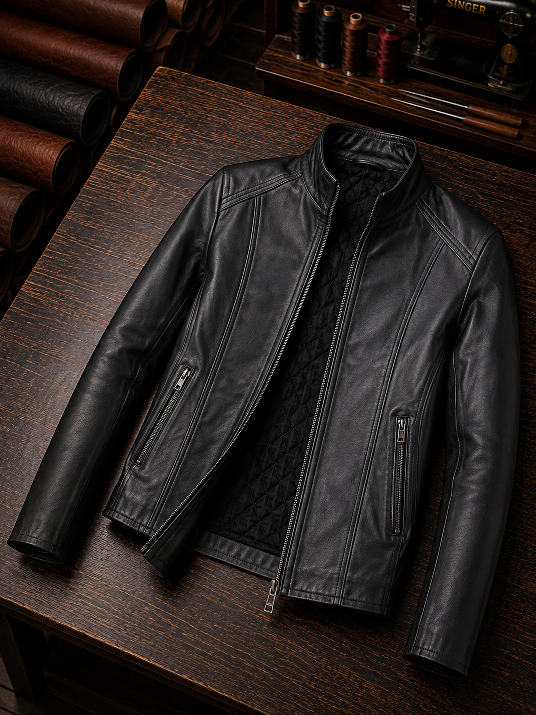 Margaret Black Biker Leather Jacket For Women
