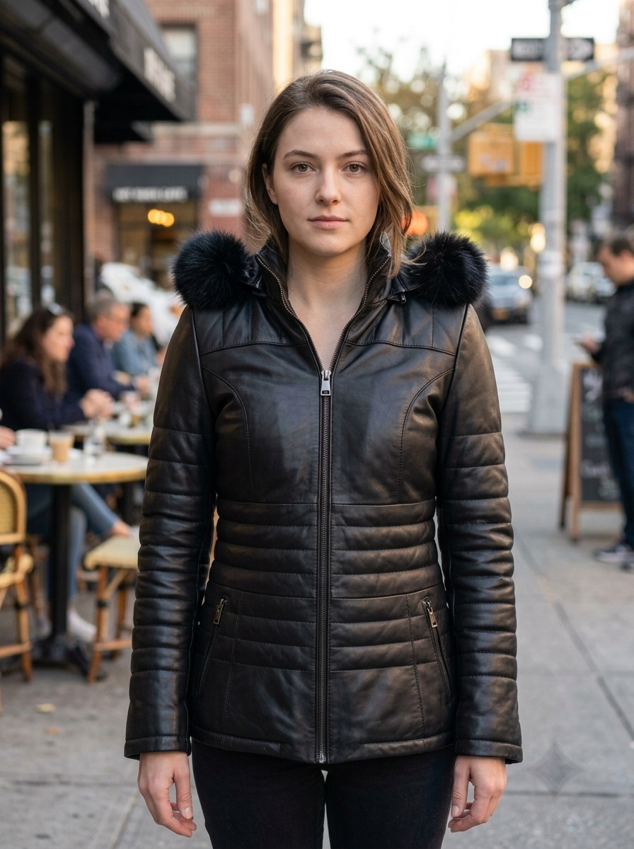 Maria 100% Real Black Leather Jacket For Women