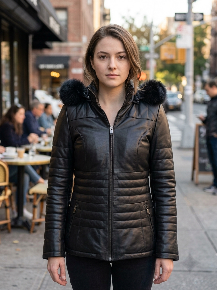Maria 100% Real Black Leather Jacket For Women