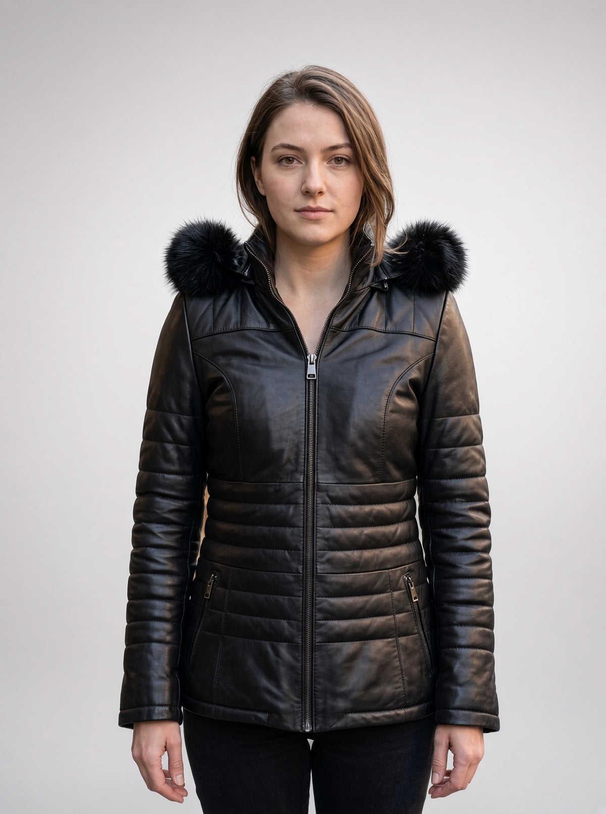 Maria 100% Real Black Leather Jacket For Women