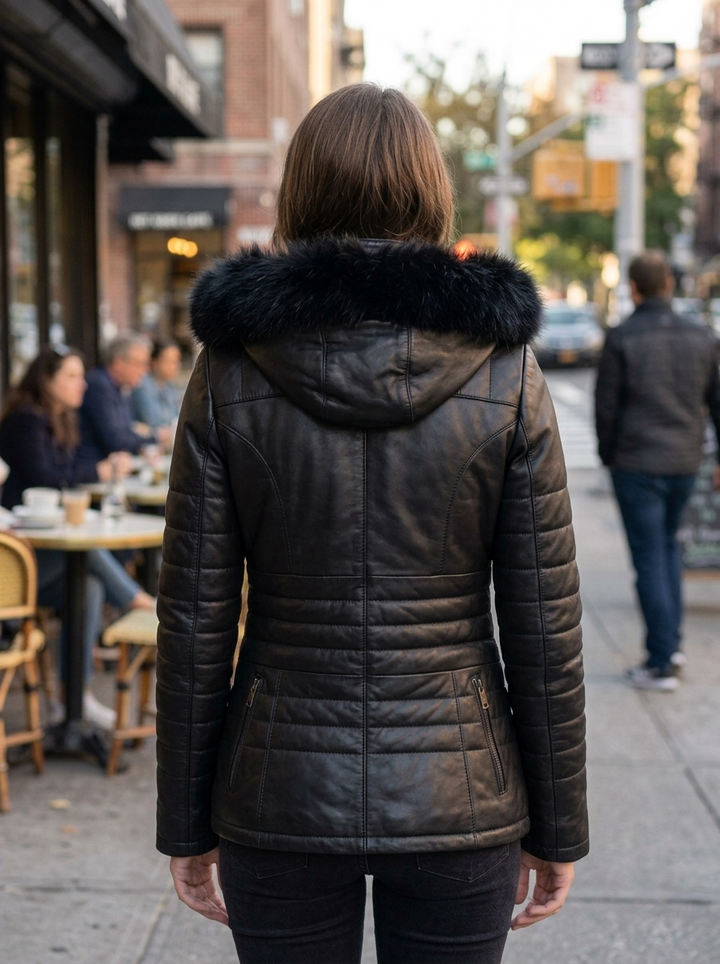 Maria 100% Real Black Leather Jacket For Women