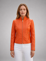 Mariahkay Orange Leather Jacket For Women