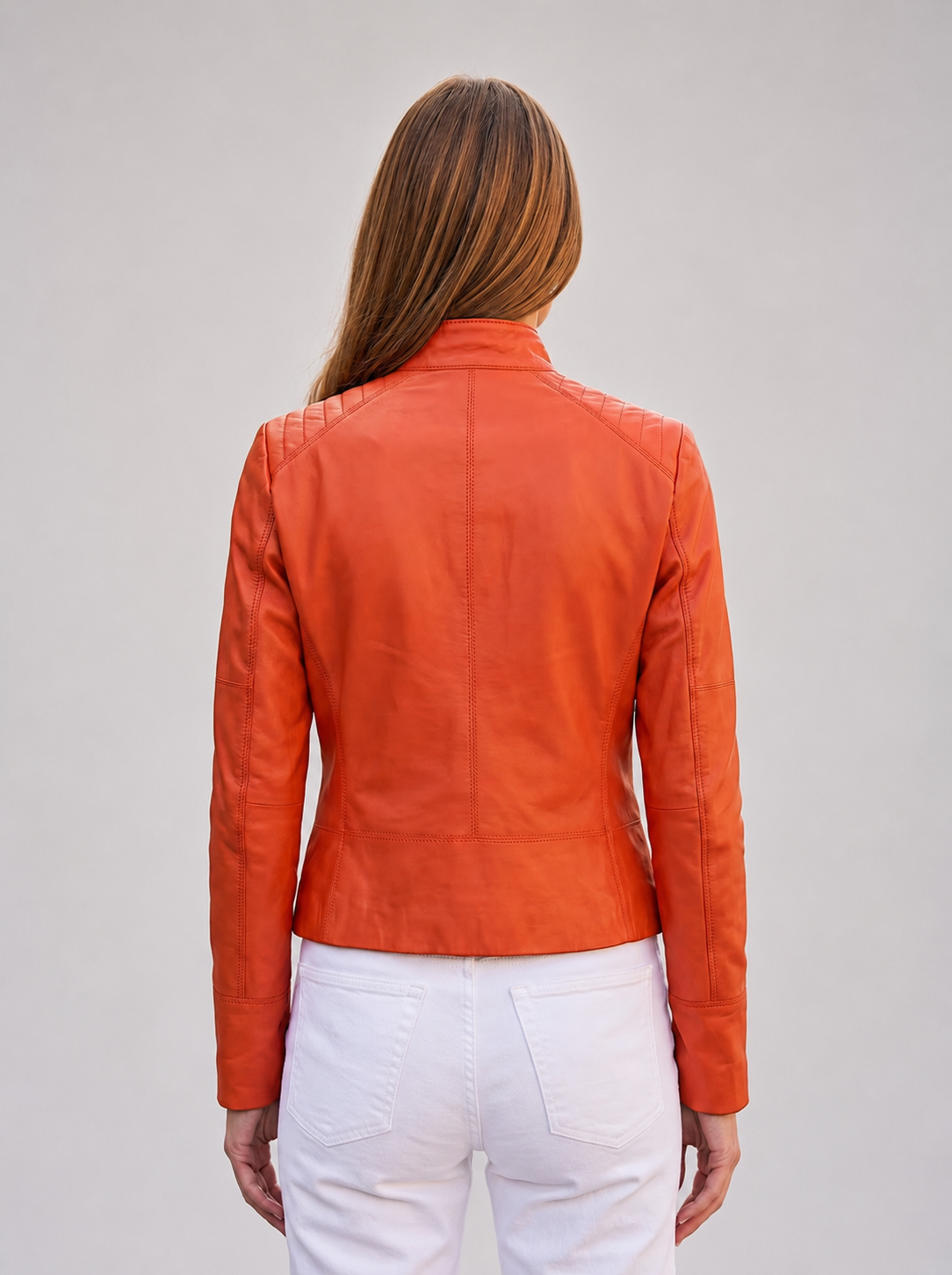 Mariahkay Orange Leather Jacket For Women