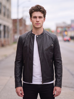 Marsh Black Biker Leather Jacket For Men