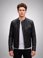 Marsh Black Biker Leather Jacket For Men