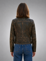 Martha Distressed Brown Biker Leather Jacket for Women