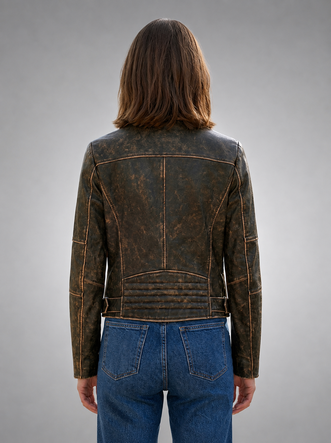 Martha Distressed Brown Biker Leather Jacket for Women