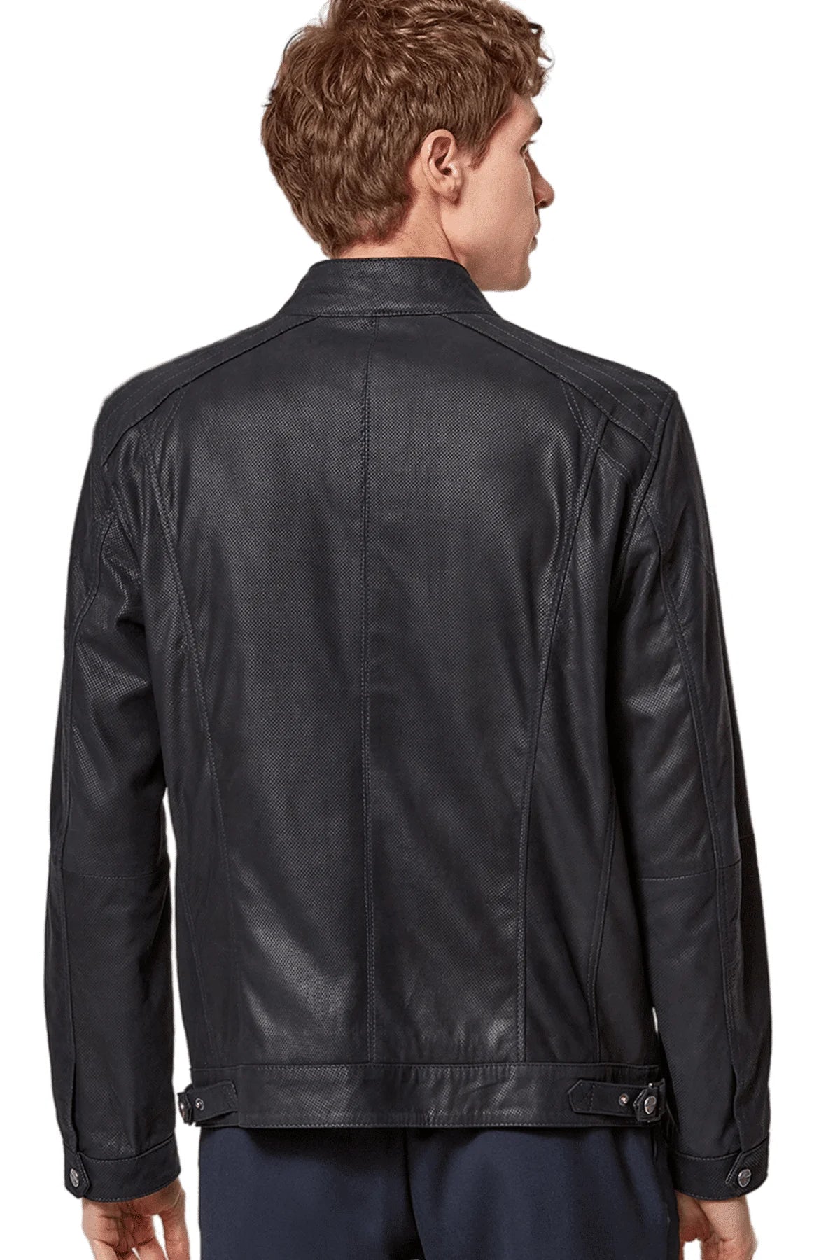 Clifford Navy Blue Cafe Racer Leather Jacket For Men