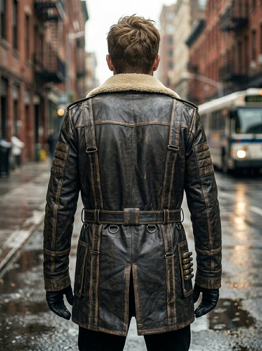 Maxson black Rubuff Quilted Leather coat For Men