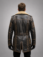 Maxson black Rubuff Quilted Leather coat For Men