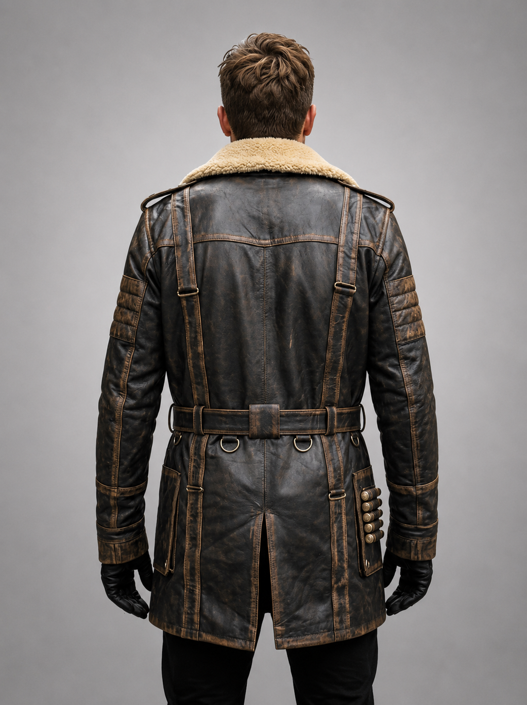 Maxson black Rubuff Quilted Leather coat For Men