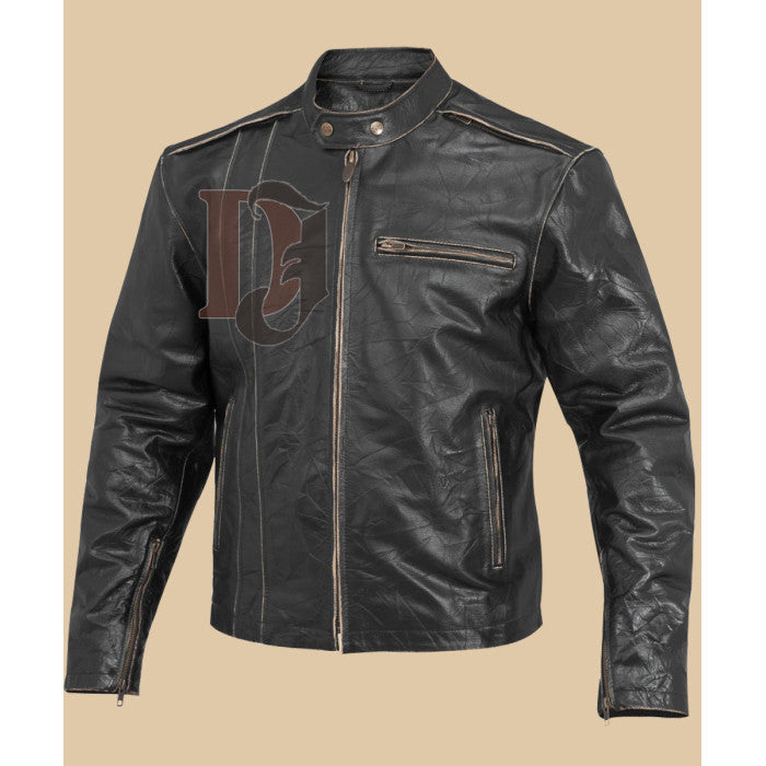 BLACK BIKER LEATHER JACKET FOR MEN | BLACK LEATHER JACKET