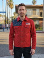Men Red Jacket With American Flag