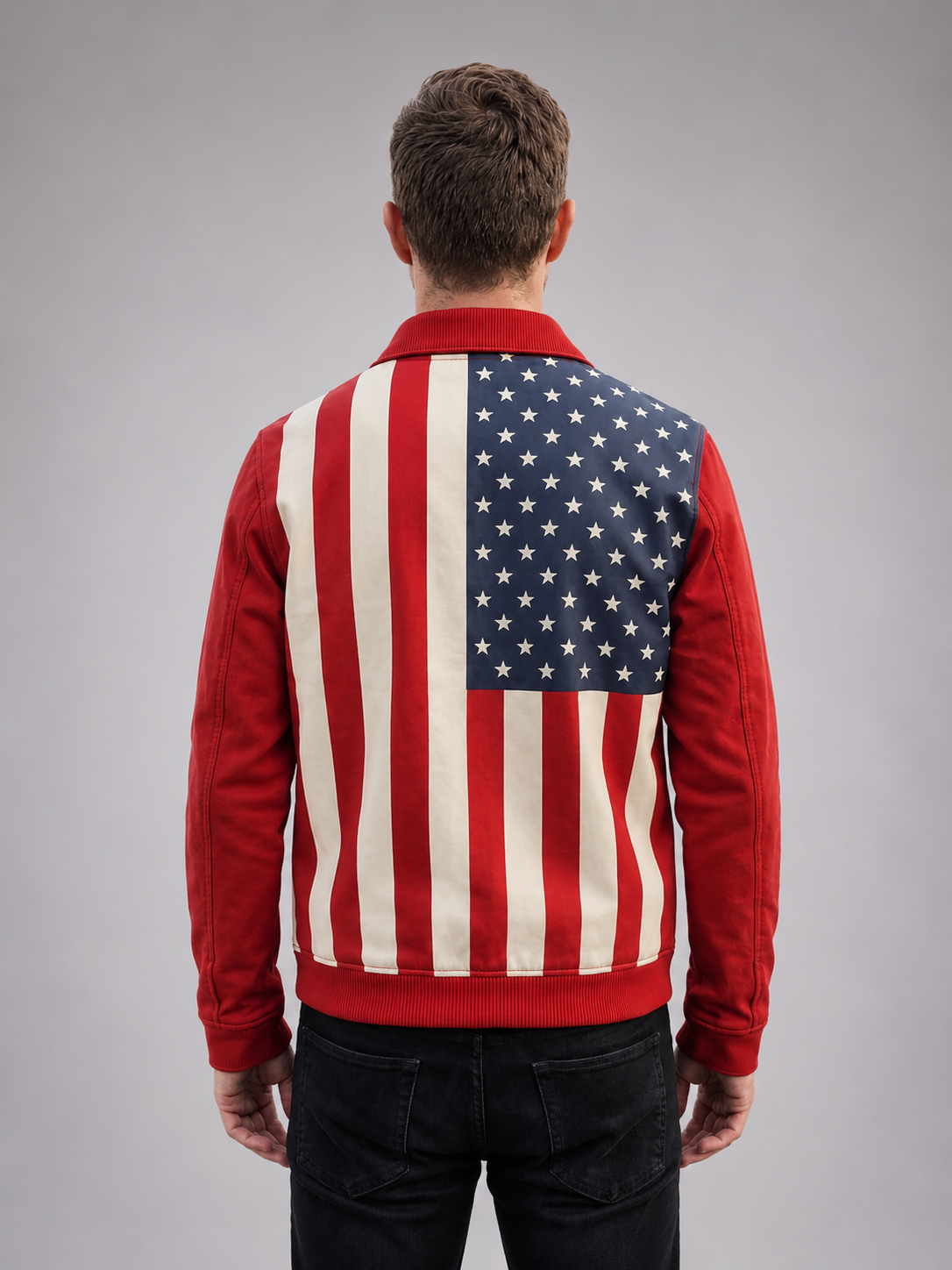 Men Red Jacket With American Flag