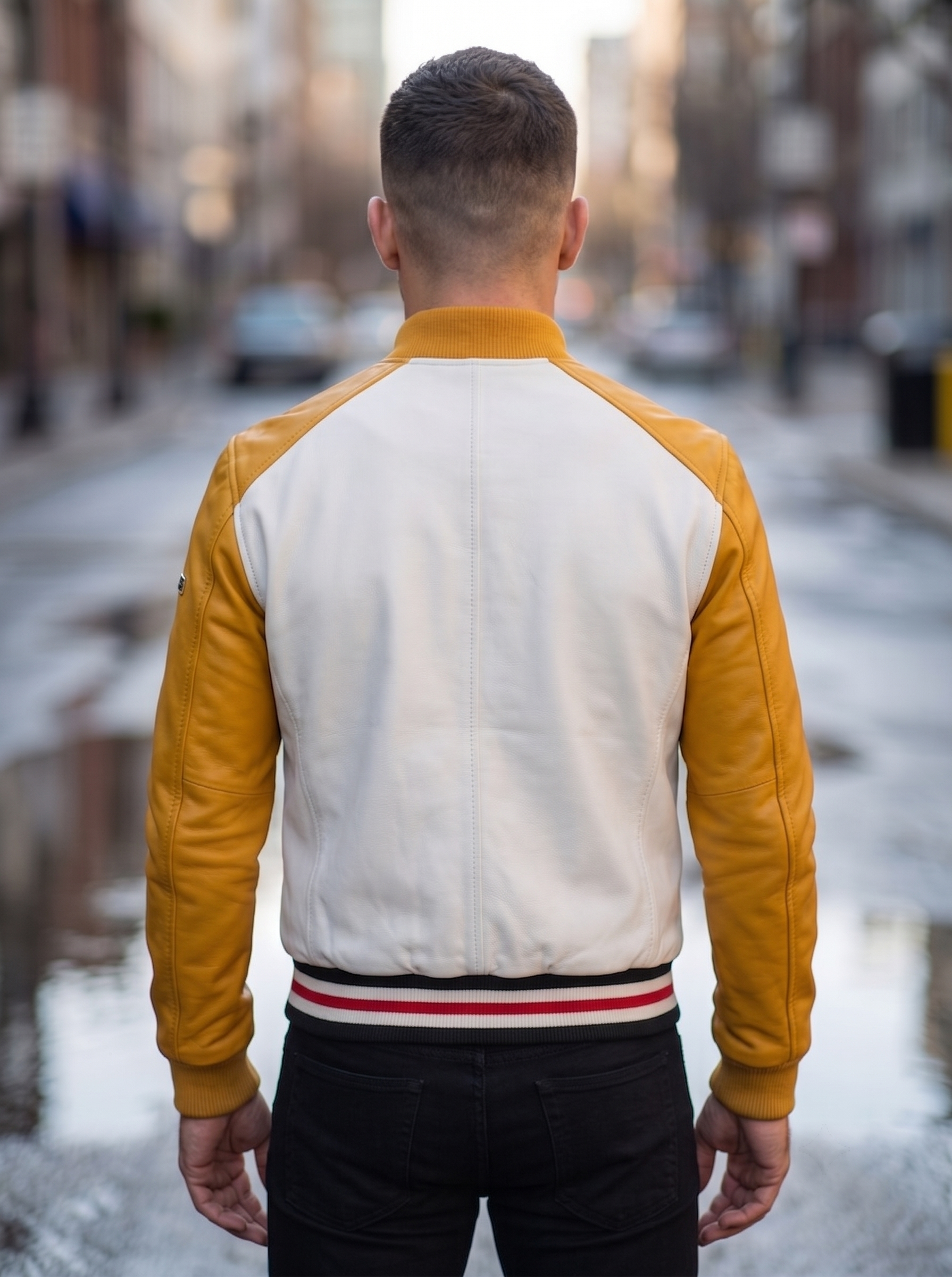 Men Yellow Bomber Cafe Racer Leather Jacket