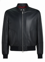 Men’s Black Leather Bomber Jacket
