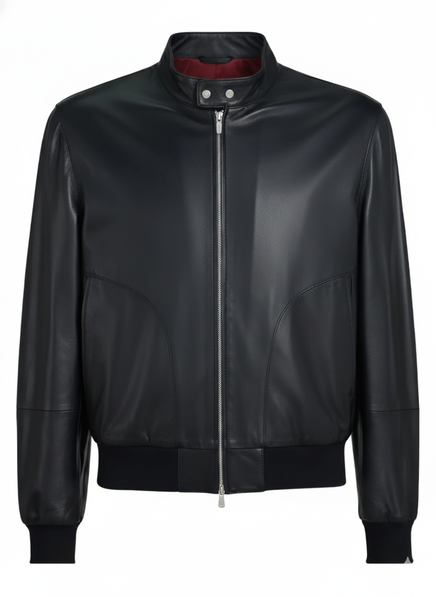 Men’s Black Leather Bomber Jacket